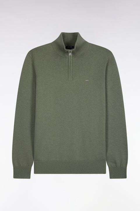 Pull col camionneur en laine et coton vert olive coupe droite - Image 2