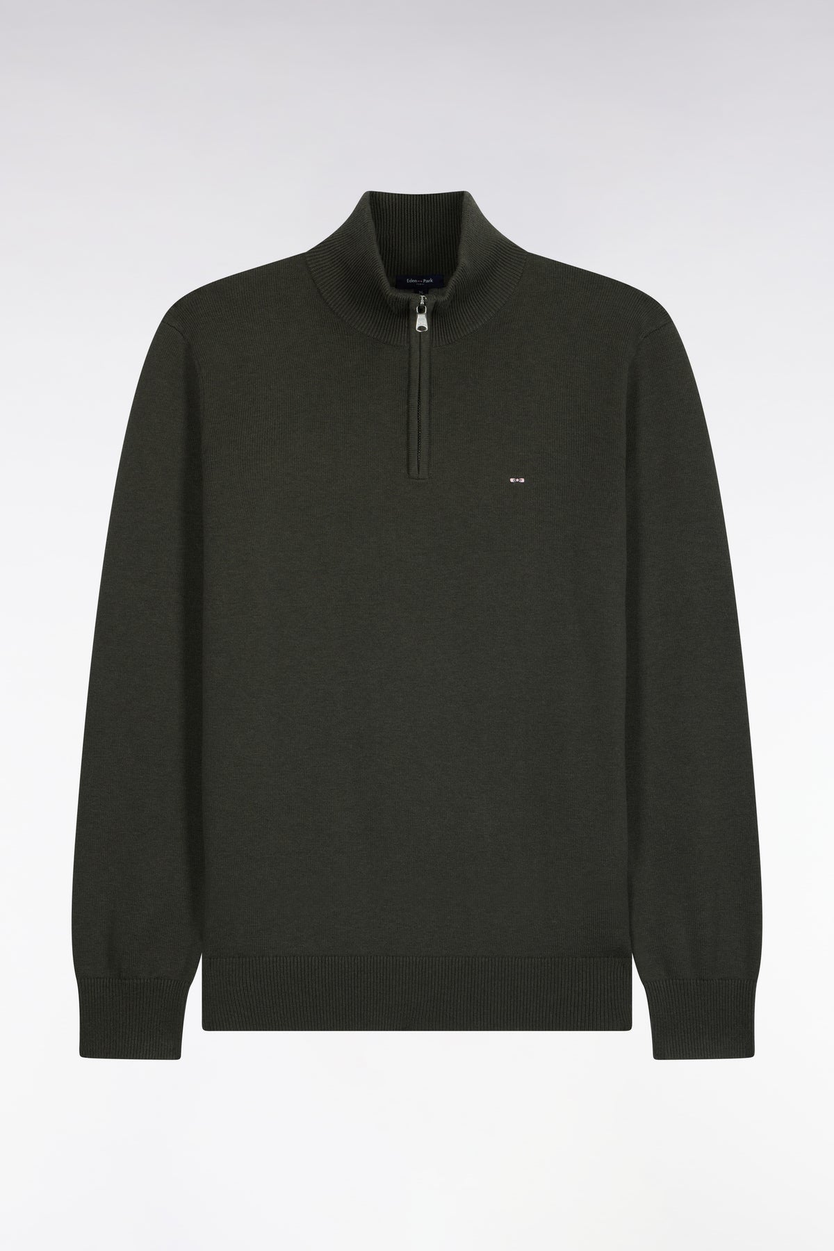 Pull col camionneur en laine et coton kaki coupe droite