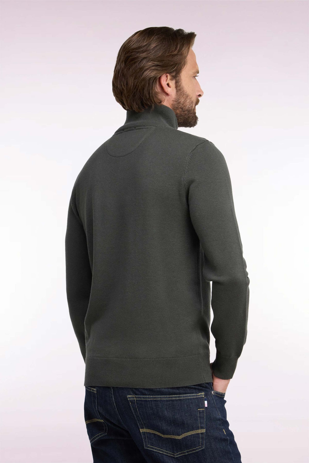 Pull col camionneur en laine et coton kaki coupe droite