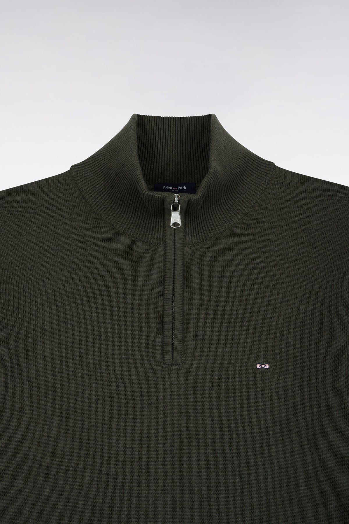 Pull col camionneur en laine et coton kaki coupe droite