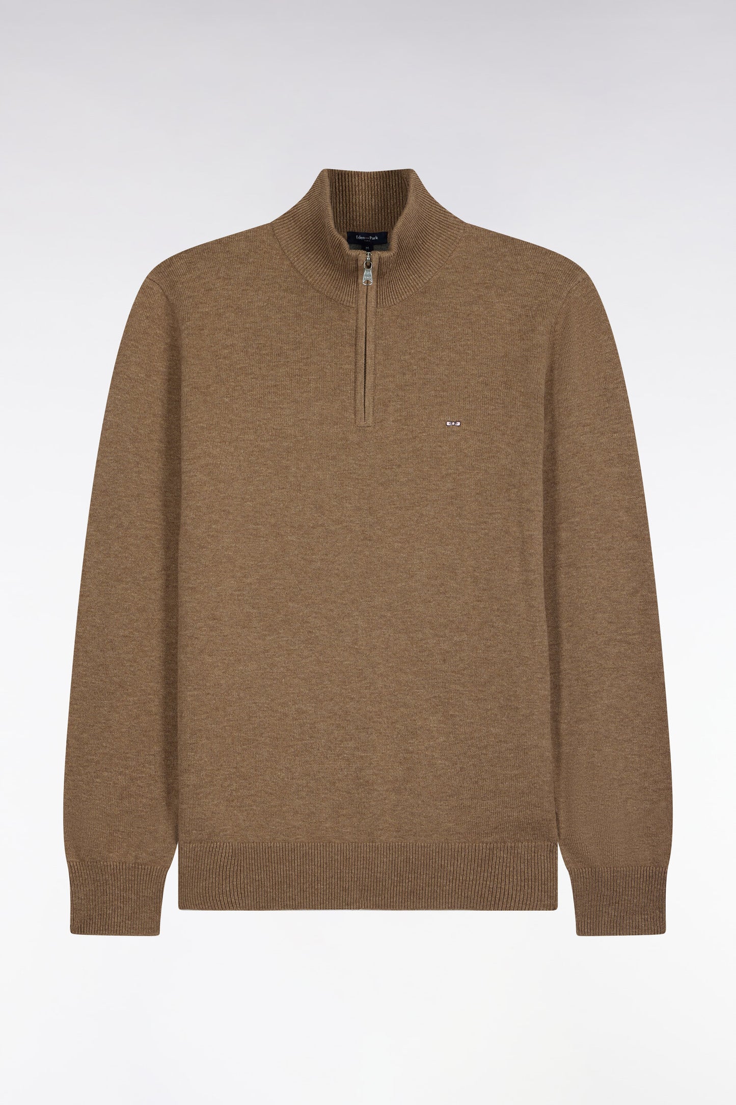 Pull col camionneur en laine et coton marron coupe droite