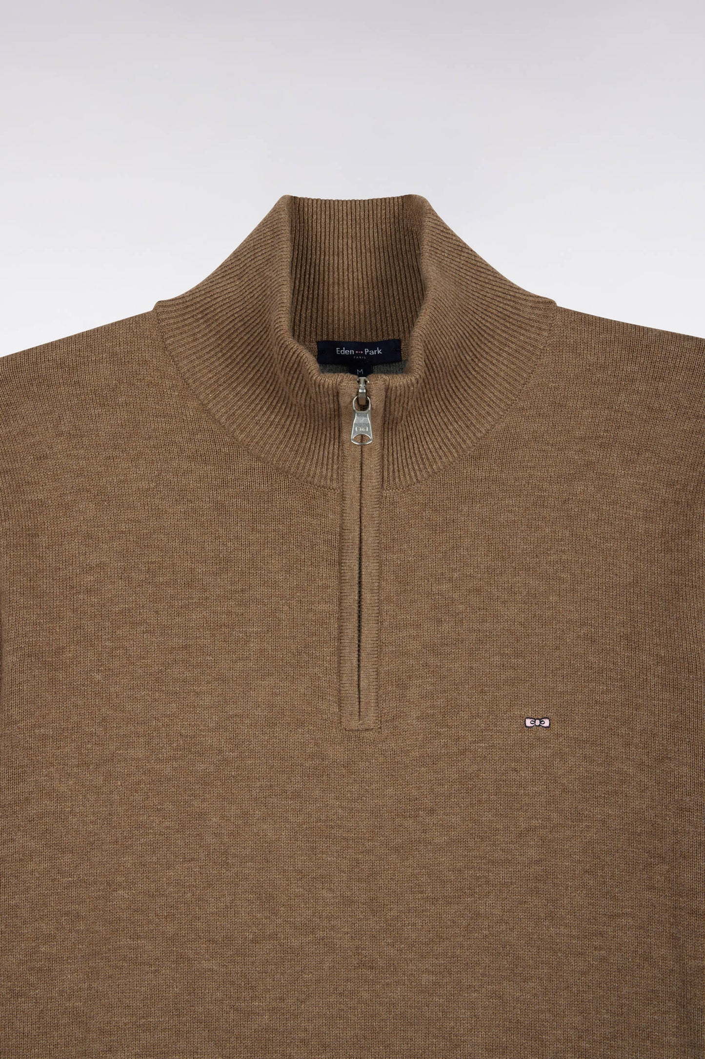 Pull col camionneur en laine et coton marron coupe droite
