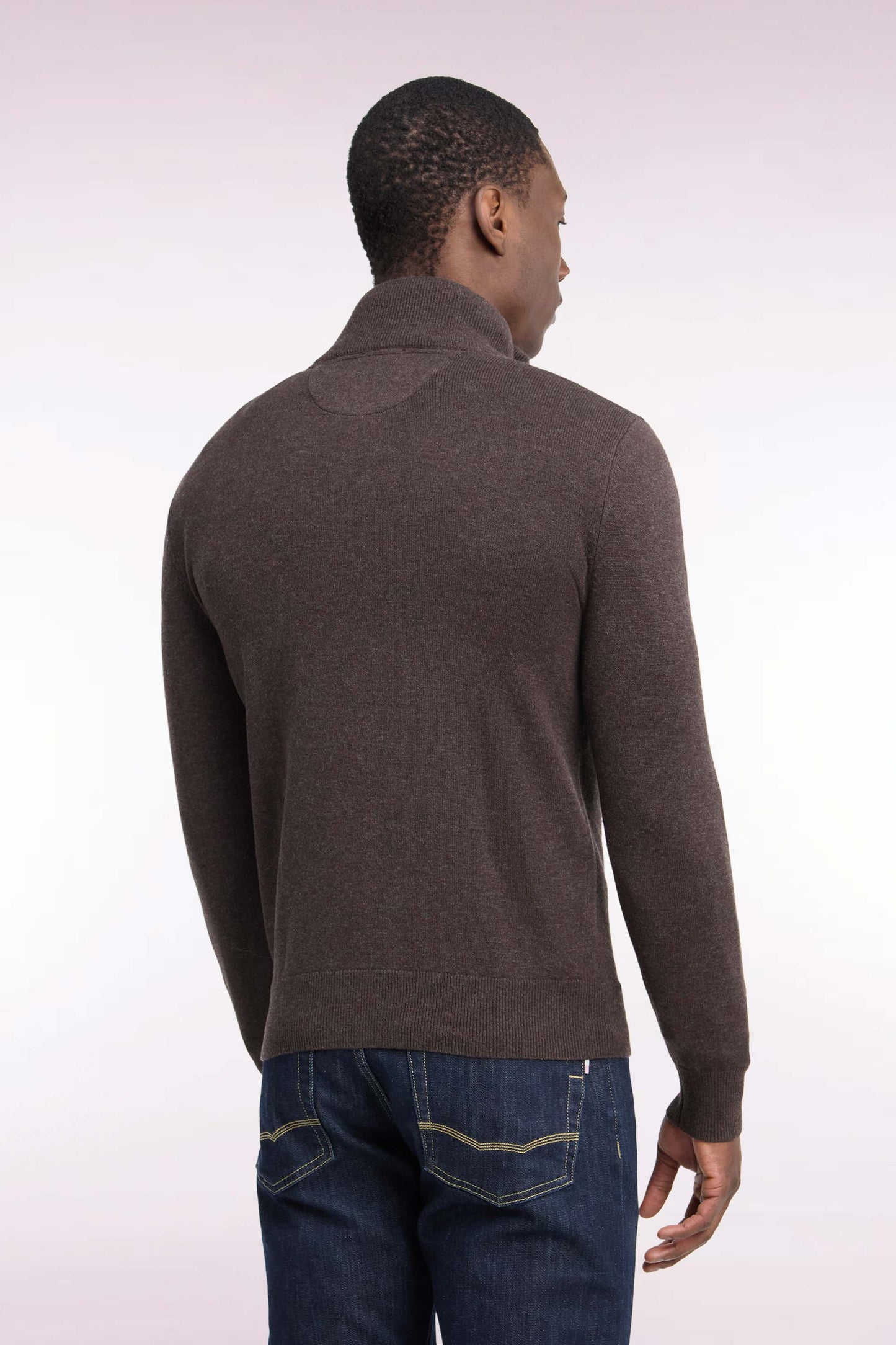 Pull col camionneur en laine et coton marron coupe droite