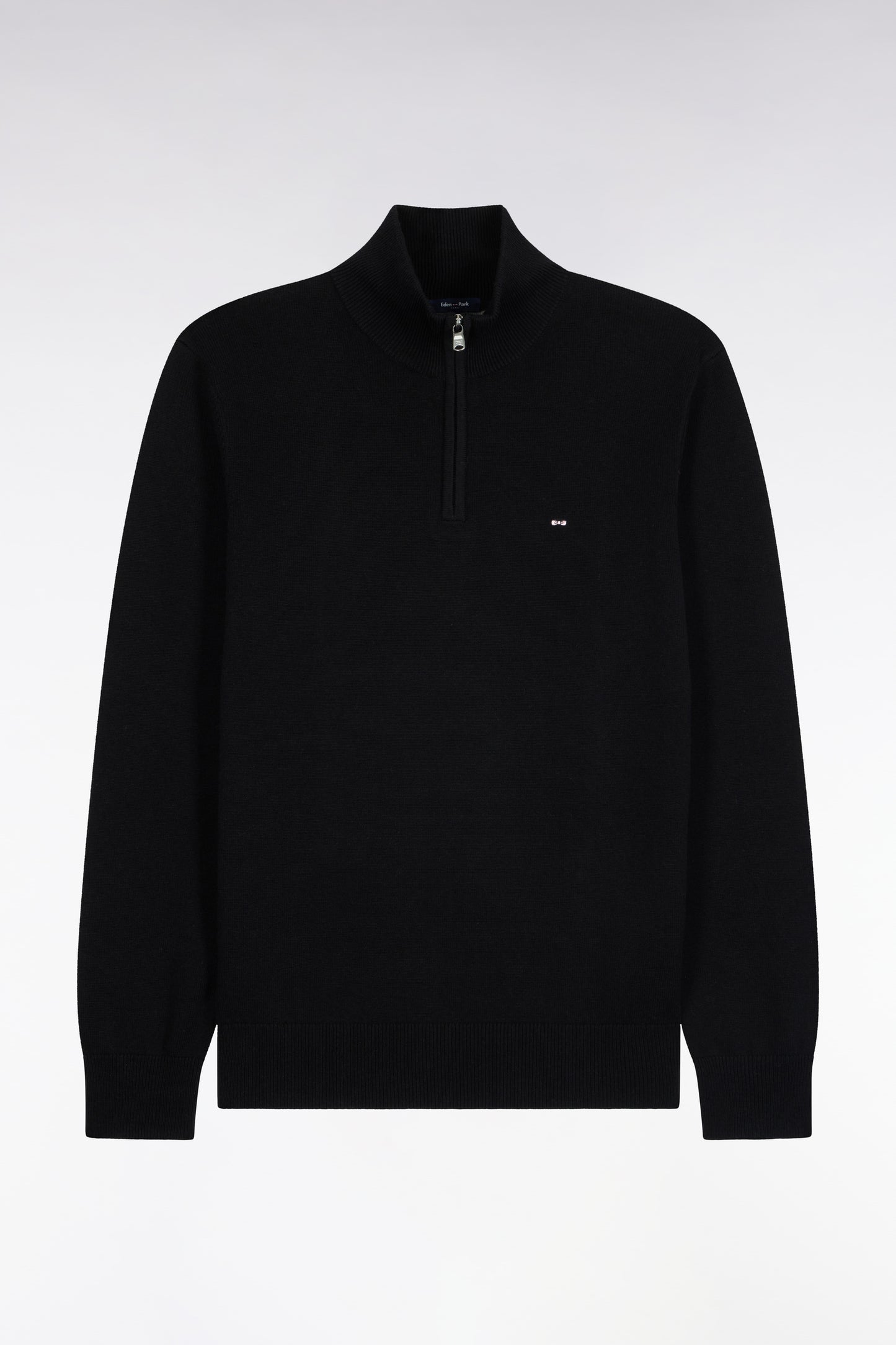 Pull col camionneur en laine et coton noir coupe droite