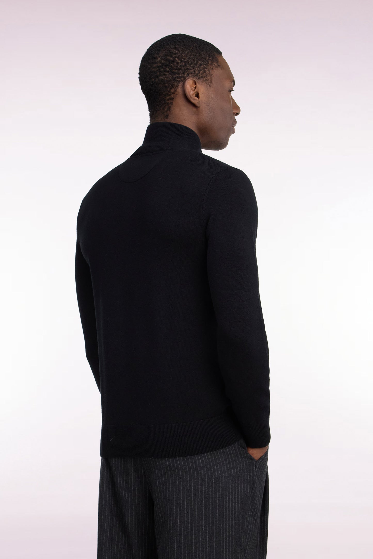 Pull col camionneur en laine et coton noir coupe droite