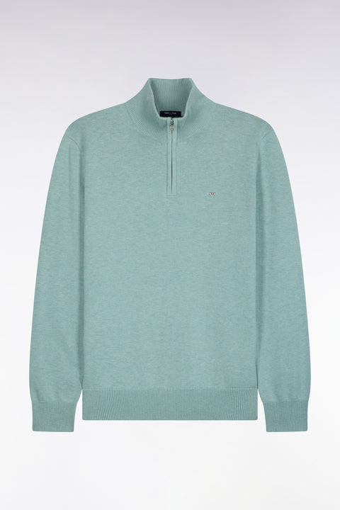 Pull col camionneur en laine et coton vert d'eau coupe droite - Image 2