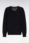Pull col V en laine et coton noir coupe droite