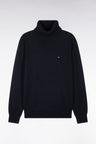 Pull col roulé en laine et coton marine coupe droite