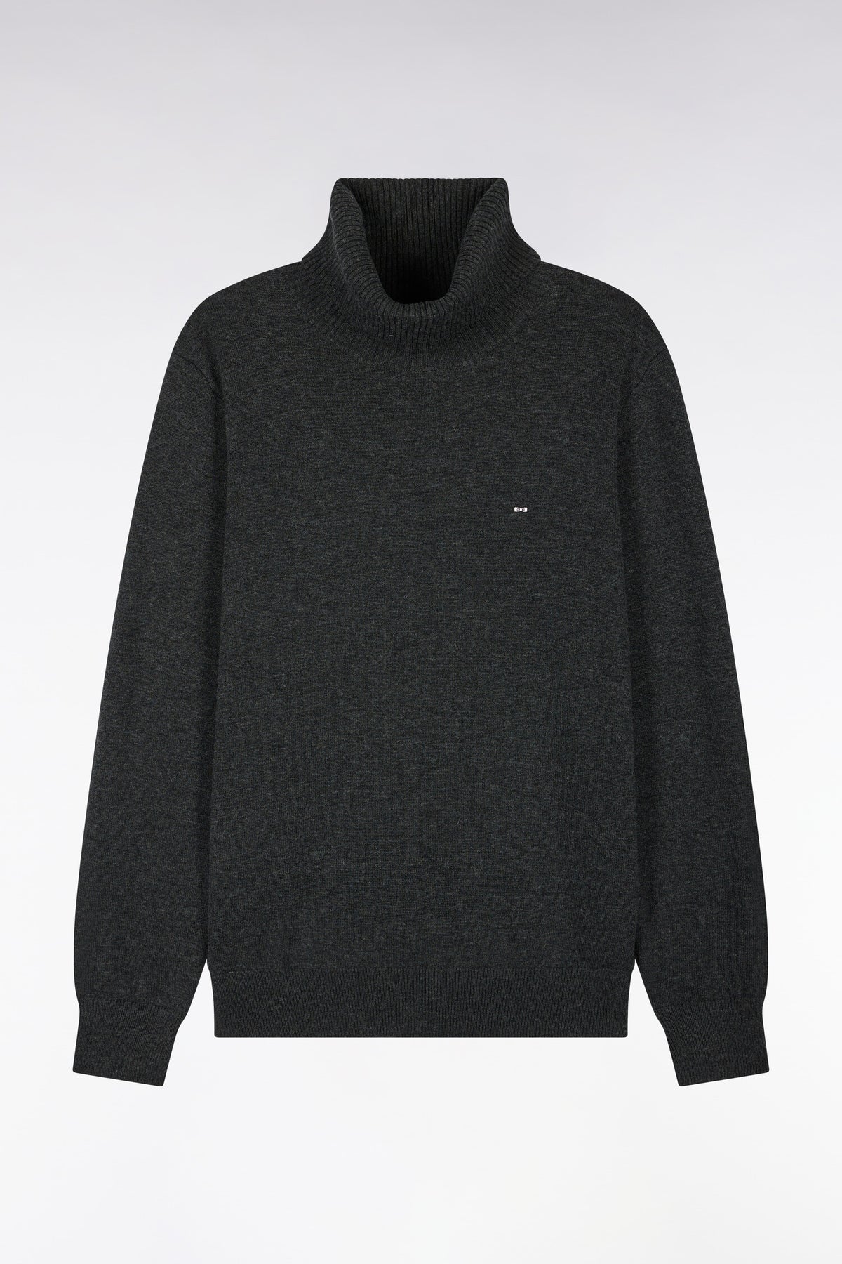 Pull col roulé en laine et coton gris foncé coupe droite
