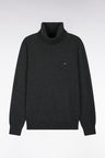 Pull col roulé en laine et coton gris foncé coupe droite