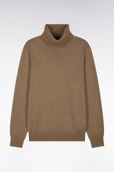 Pull col roulé en laine et coton marron coupe droite - Image 2