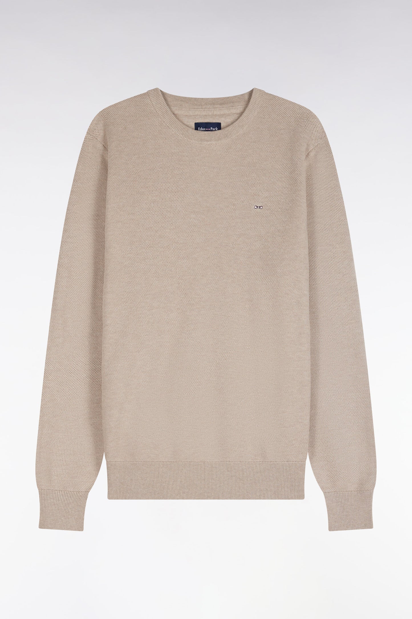 Pull col rond en coton beige coupe droite