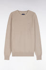 Pull col rond en coton beige coupe droite