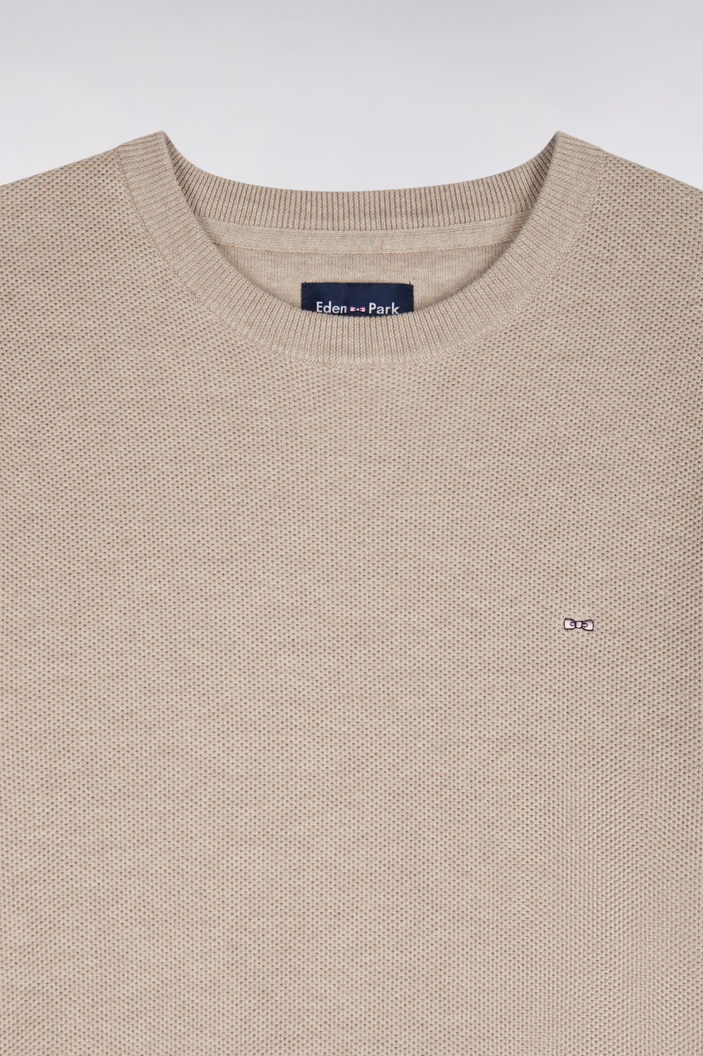 Pull col rond en coton beige coupe droite