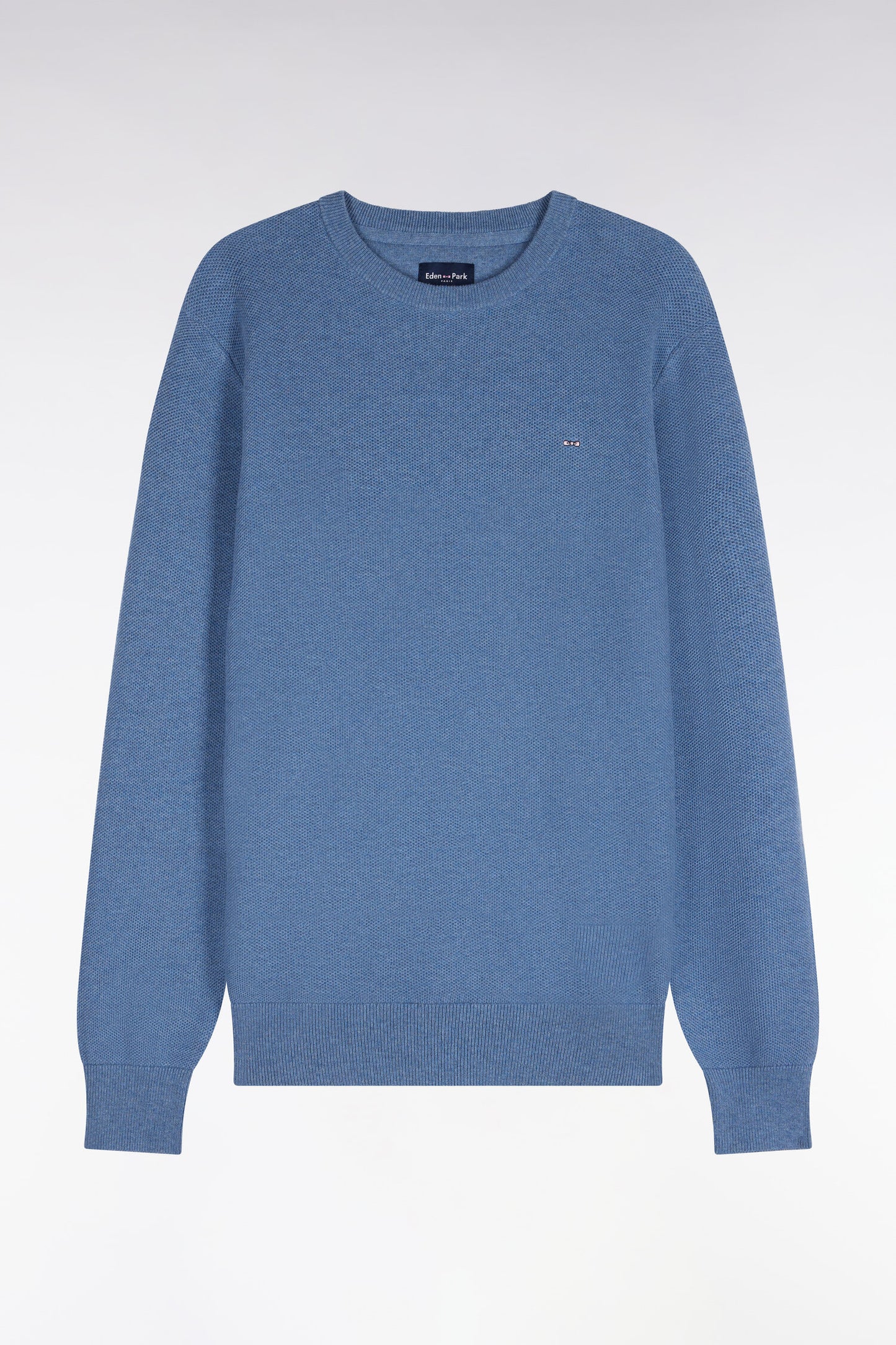 Pull col rond en coton bleu  coupe droite
