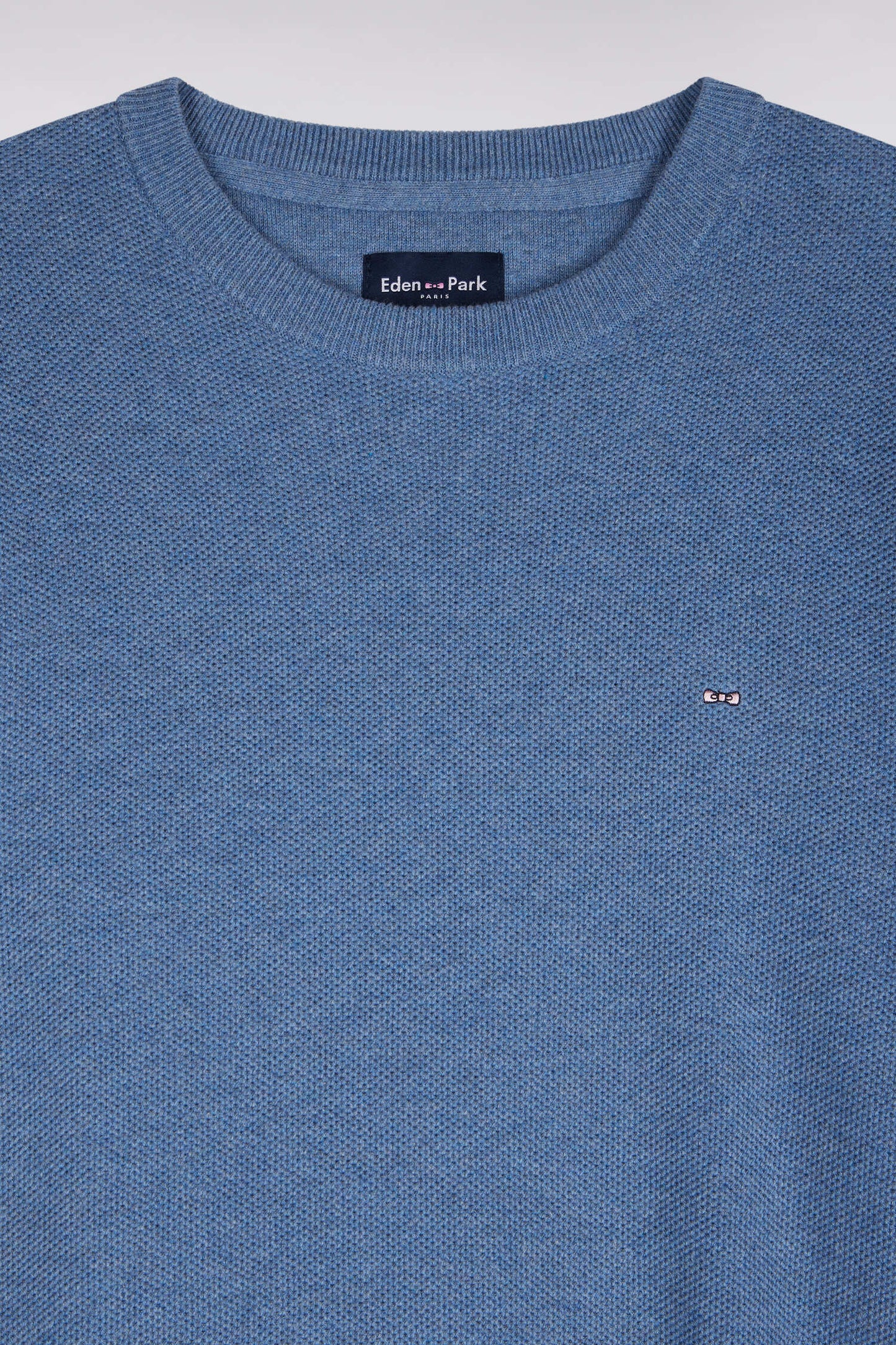 Pull col rond en coton bleu  coupe droite