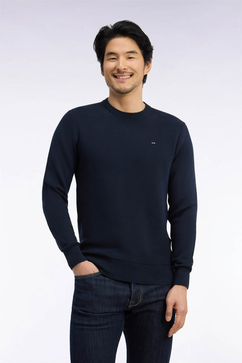 Pull col rond en coton marine coupe droite - Image 3