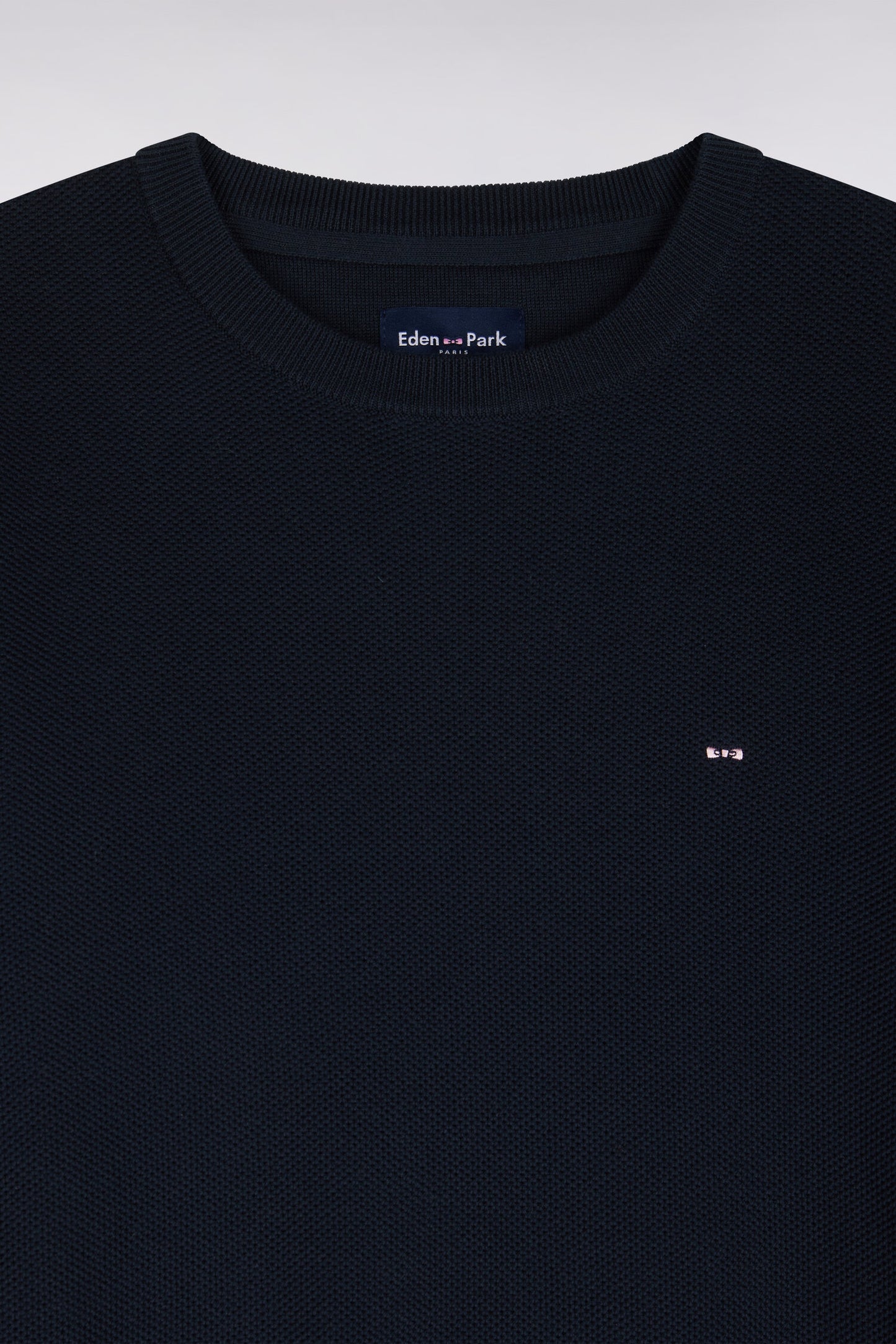 Pull col rond en coton marine coupe droite