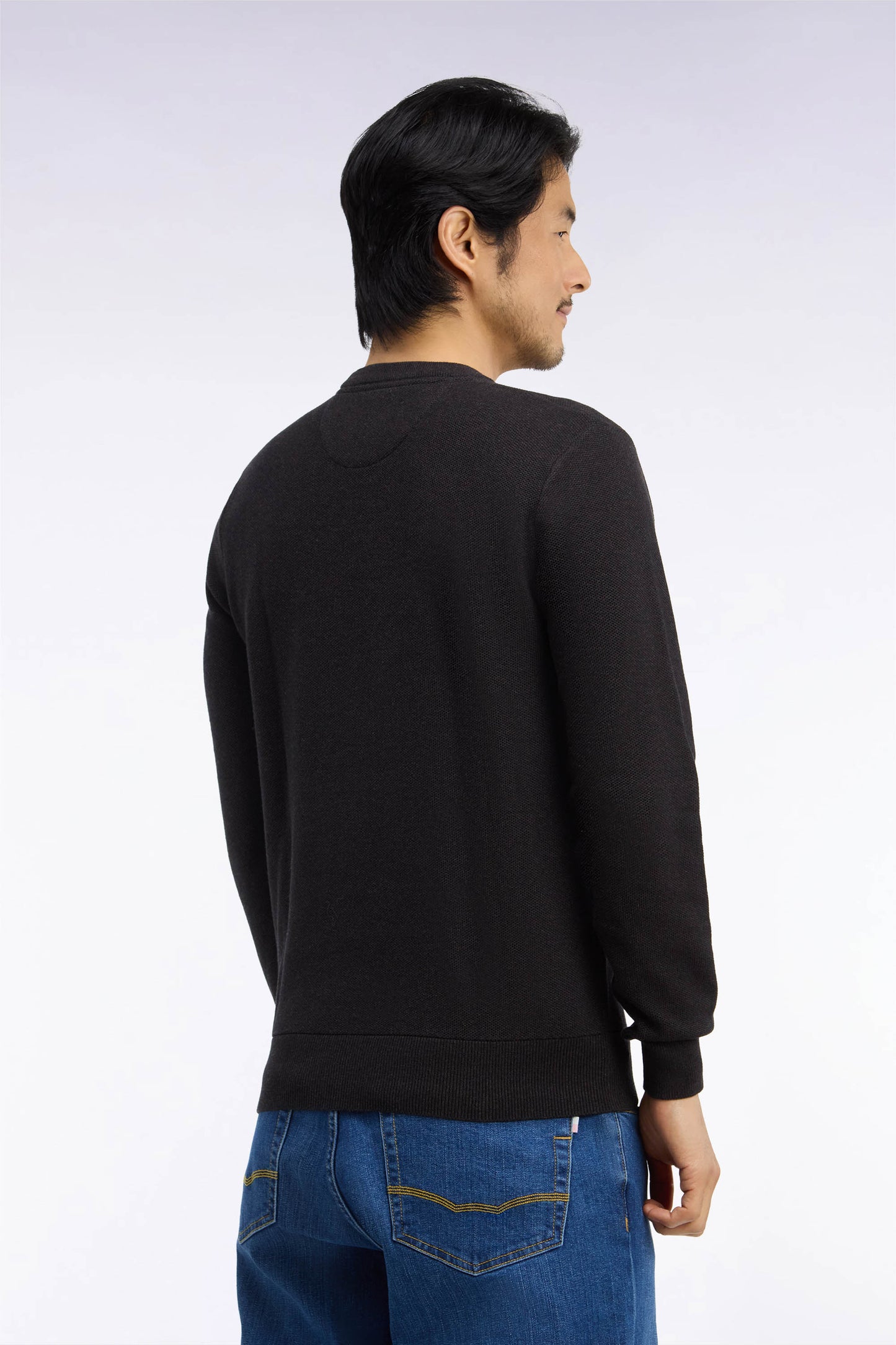 Pull col rond en coton marron coupe droite