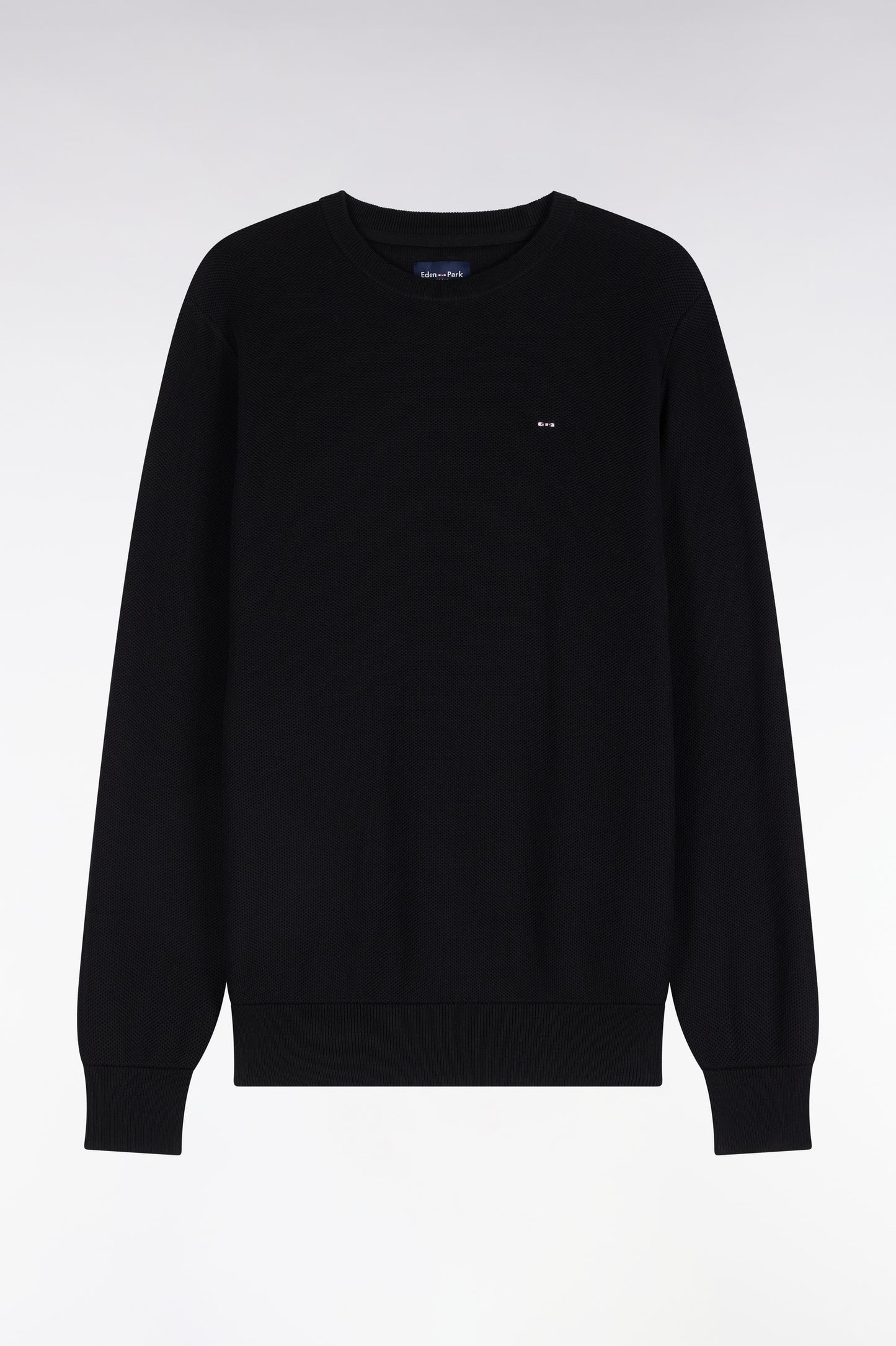 Pull col rond en coton noir coupe droite