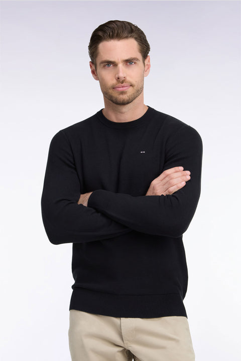 Pull col rond en coton noir coupe droite - Image 1