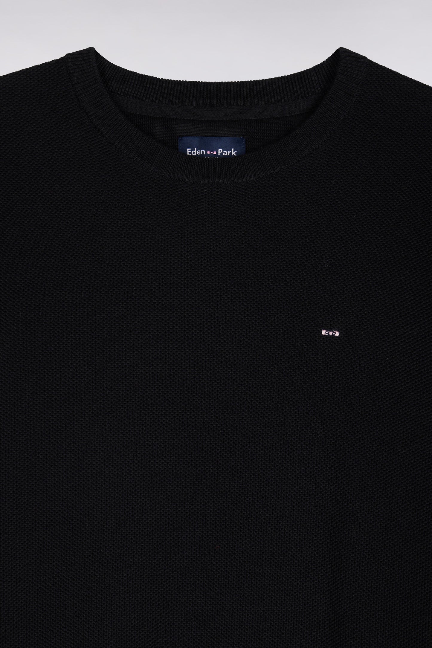 Pull col rond en coton noir coupe droite