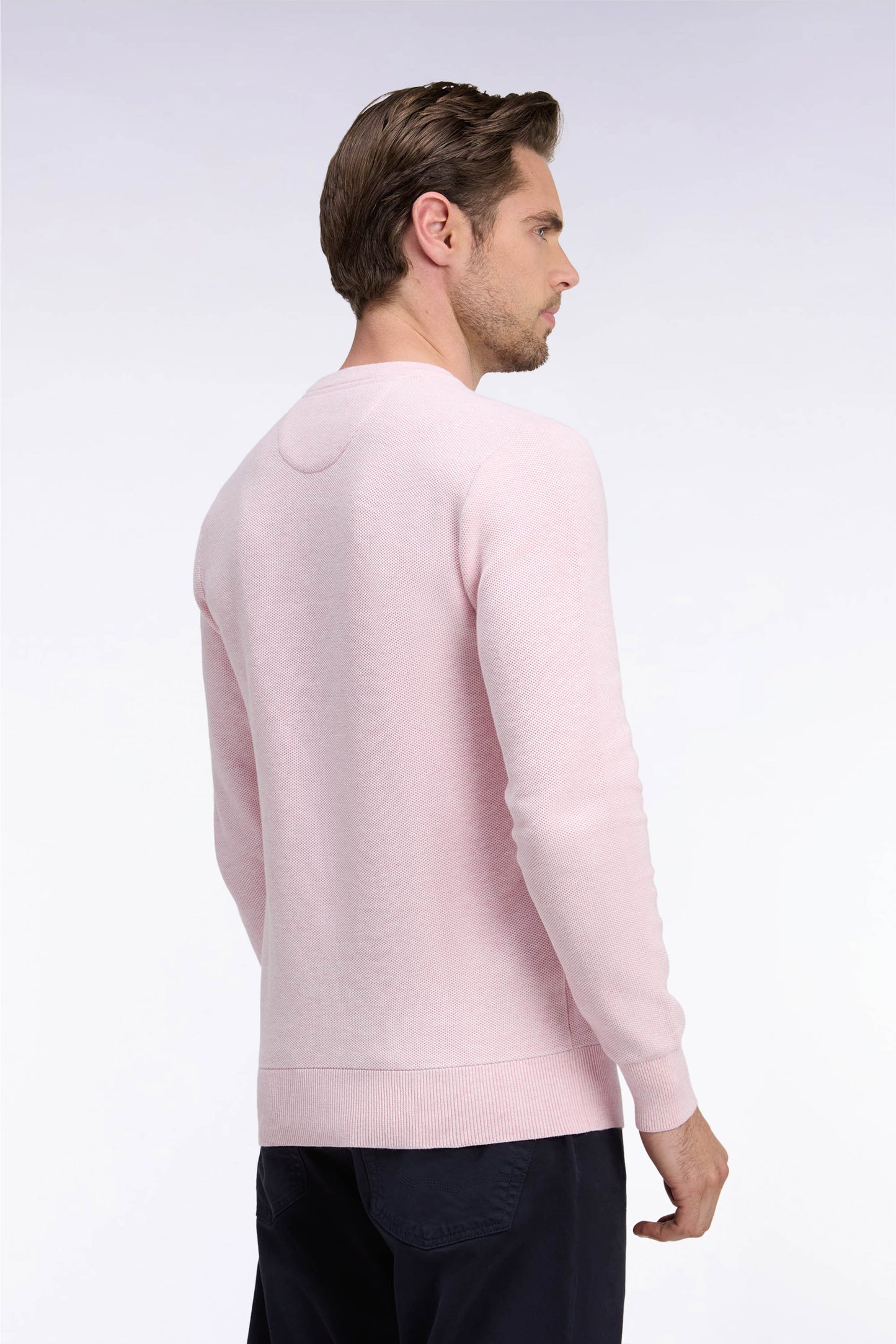 Pull col rond en coton rose coupe droite