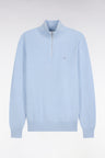 Pull col camionneur en coton bleu ciel coupe droite