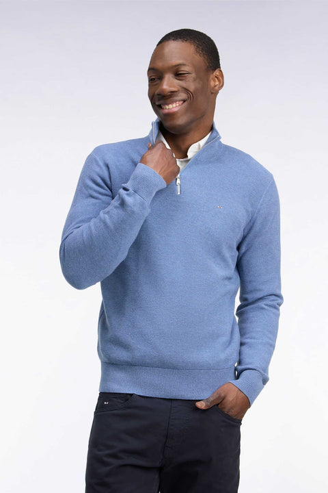 Pull col camionneur en coton bleu coupe droite - Image 1