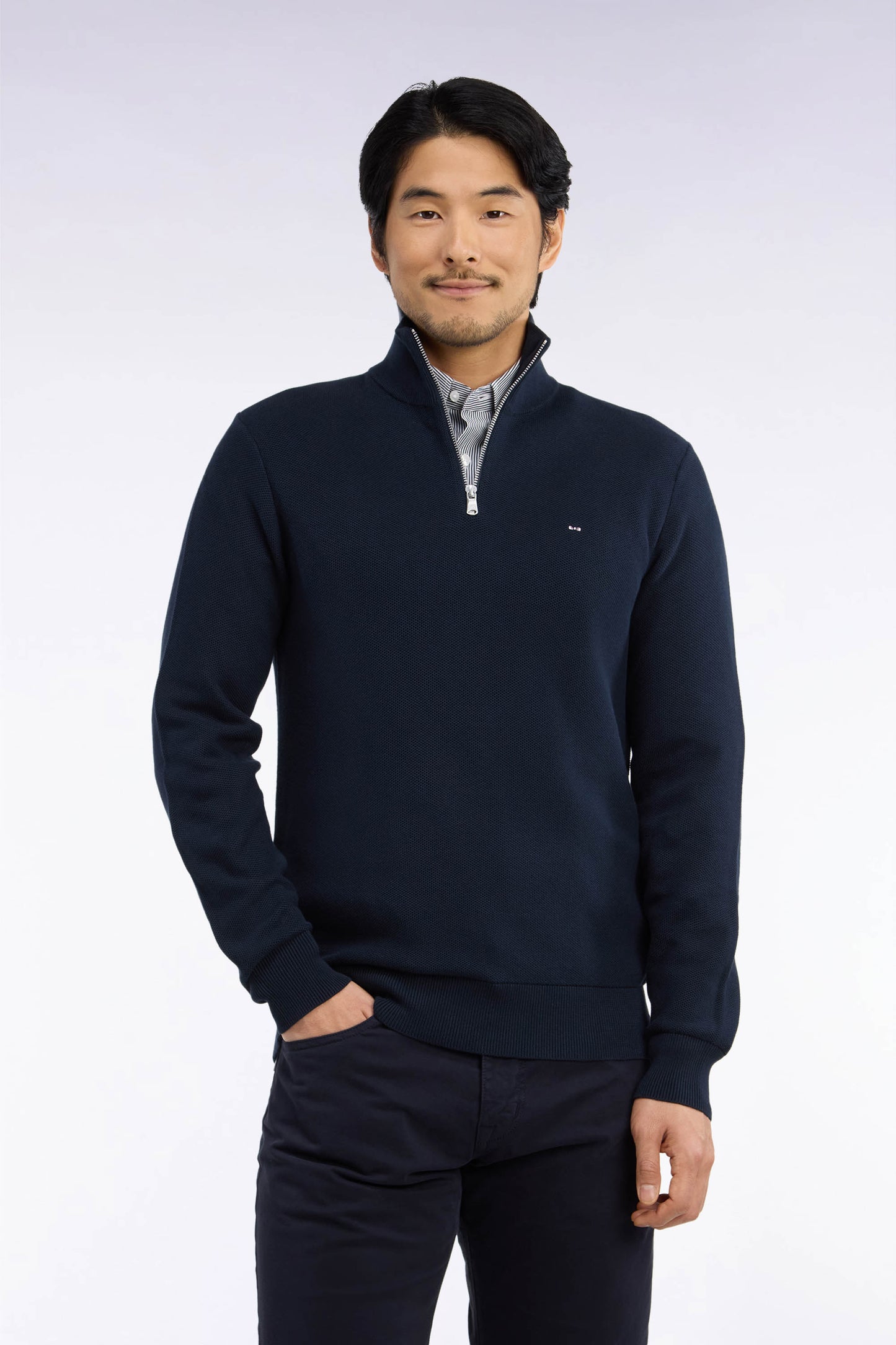 Pull col camionneur en coton marine coupe droite