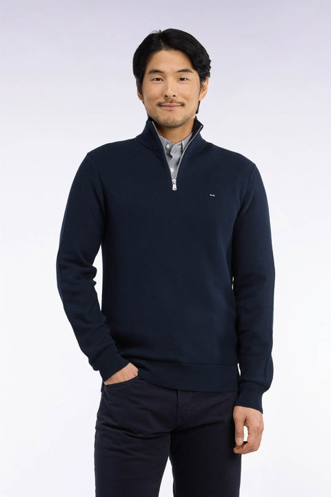 Pull col camionneur en coton marine coupe droite - Image 3