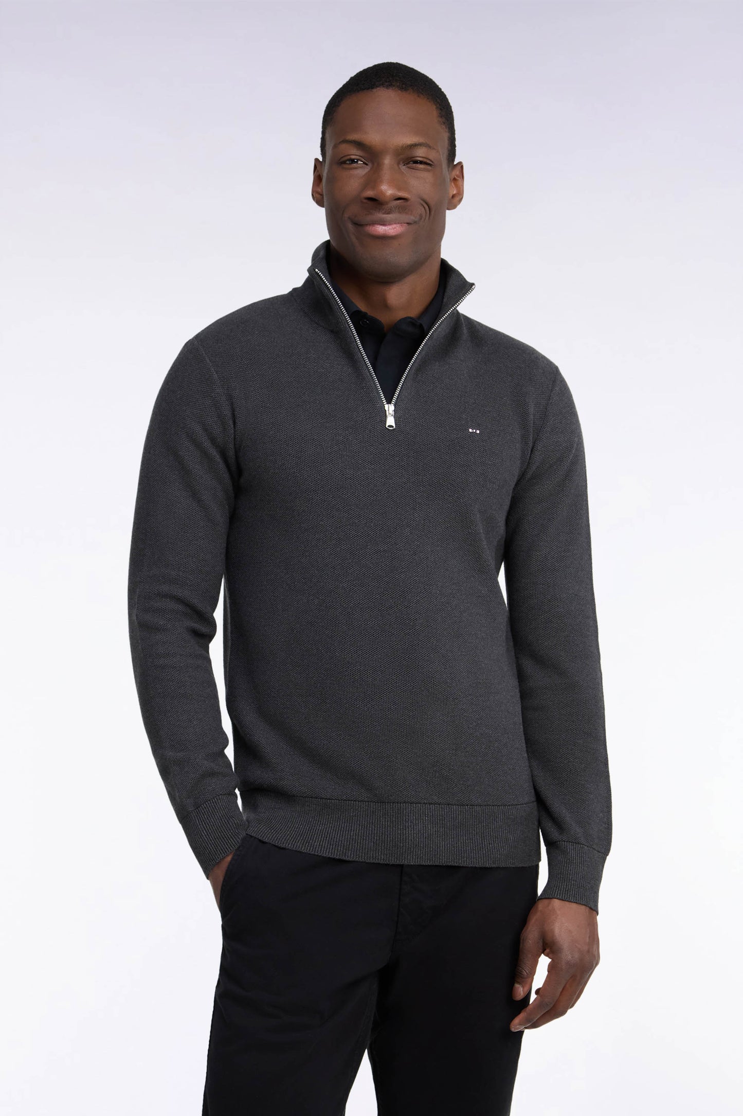 Pull col camionneur en coton gris foncé coupe droite