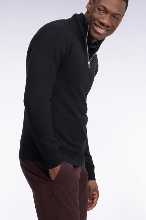 Pull col camionneur en coton noir coupe droite - Image 1