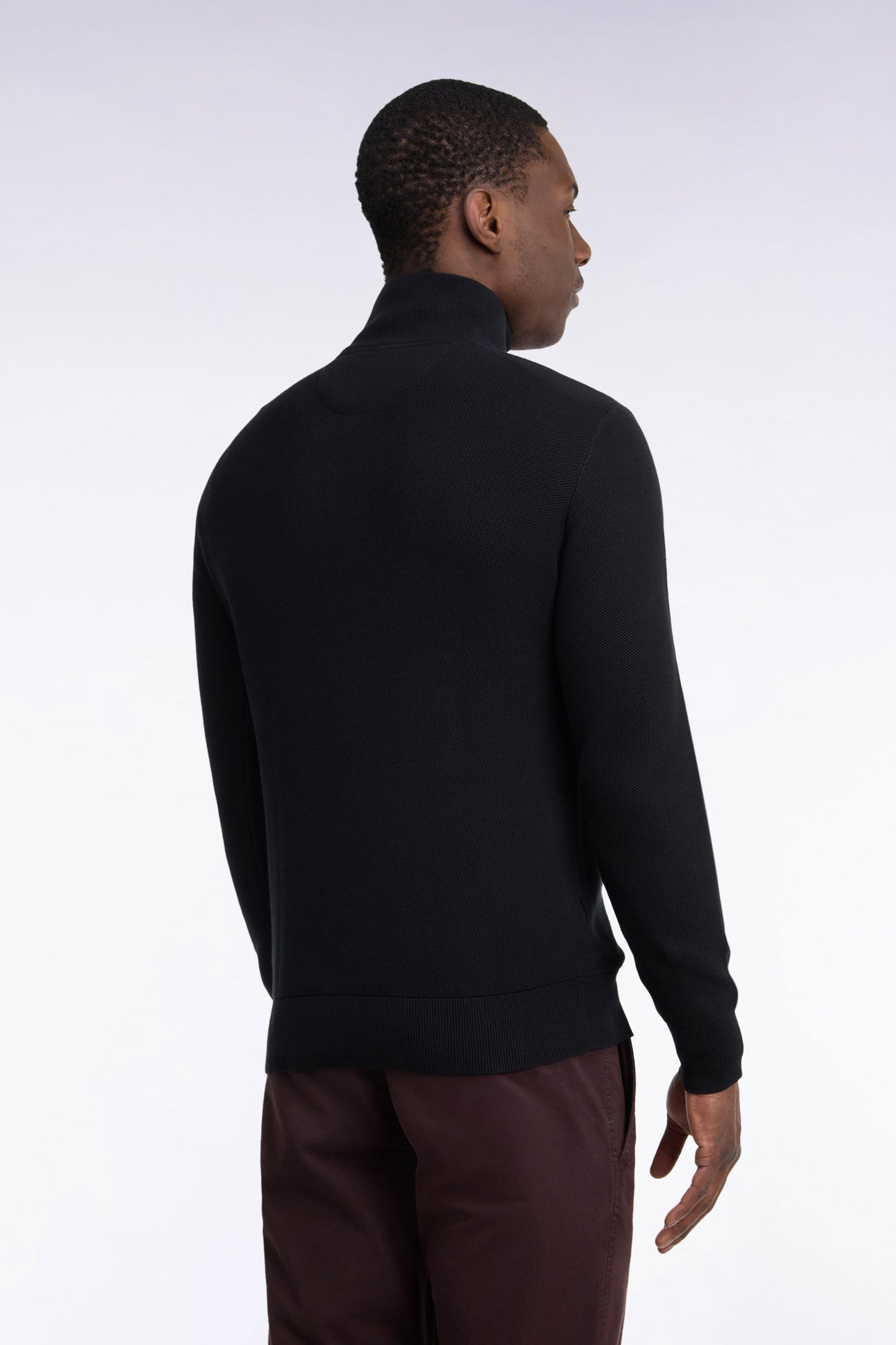 Pull col camionneur en coton noir coupe droite