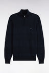 Pull à col camionneur zippé en maille marine à effets de rayures coupe regular