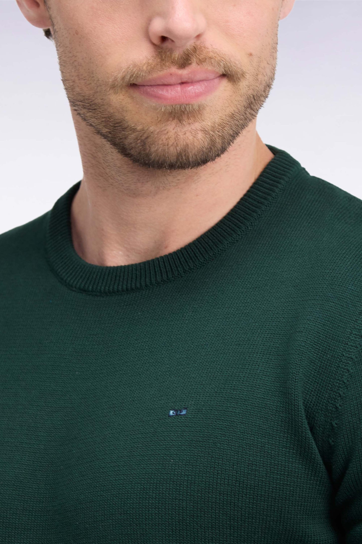 Pull à col rond en coton vert forêt