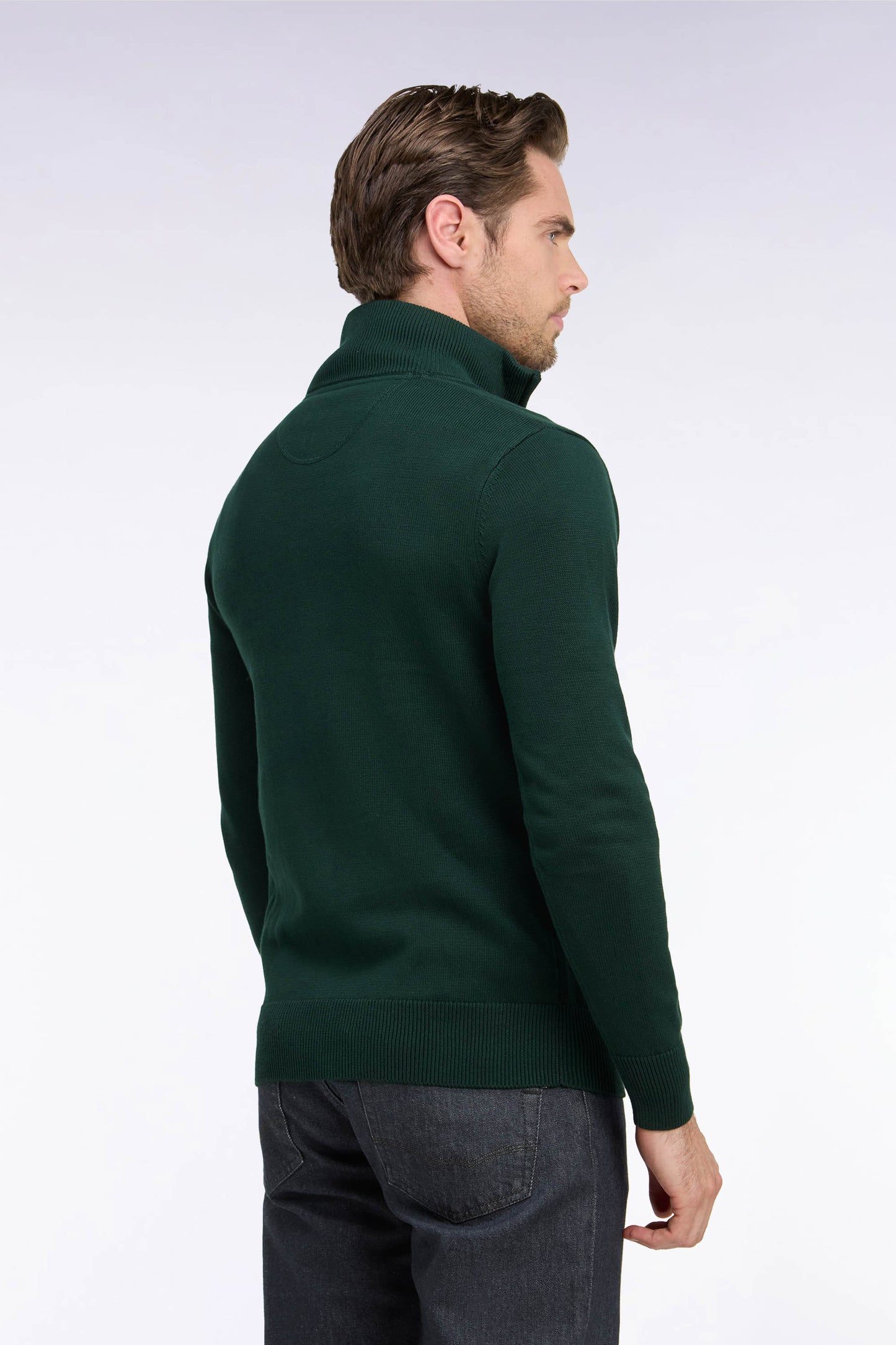 Pull à col camionneur en coton vert forêt