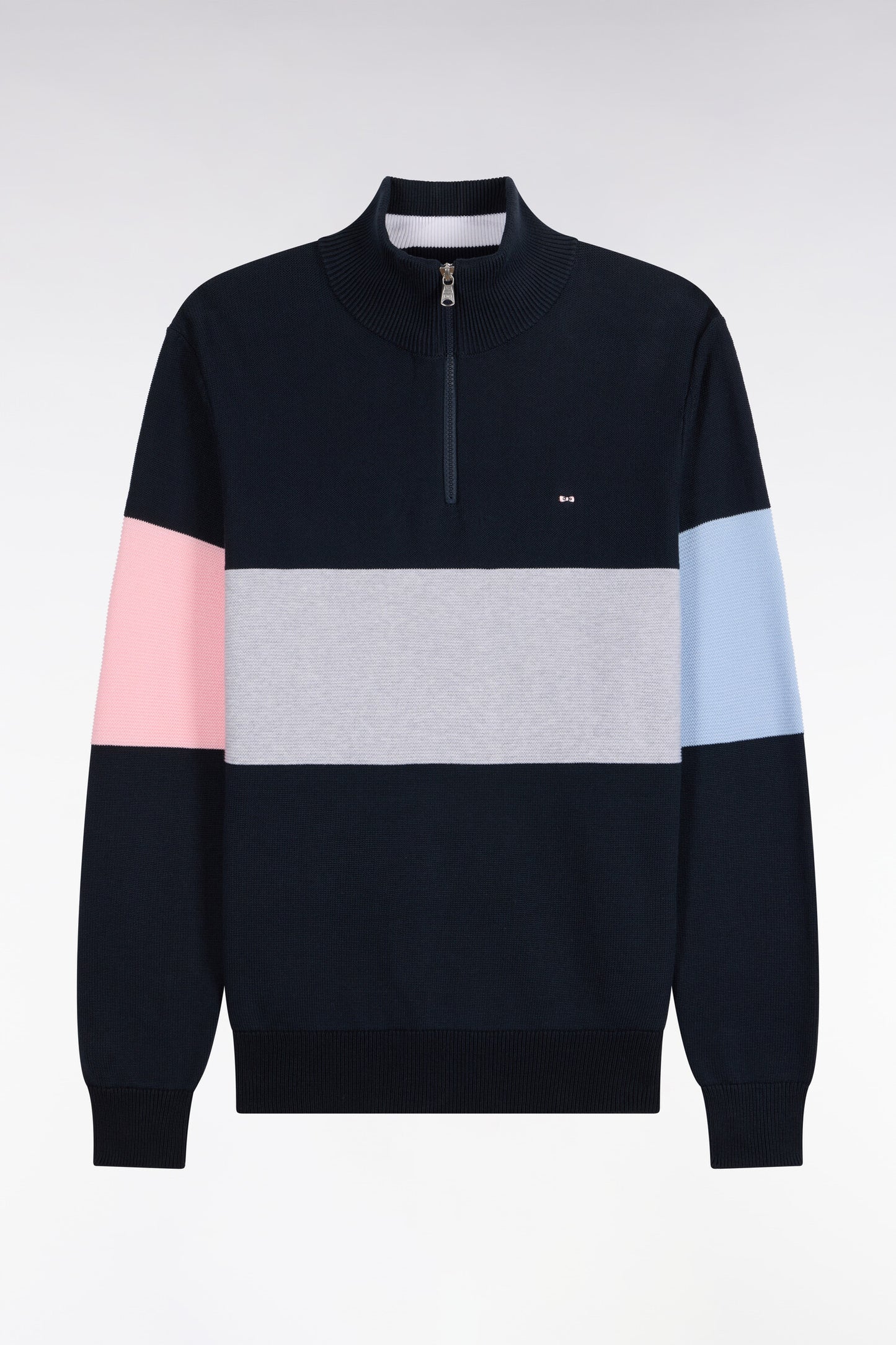 Pull à col camionneur en coton marine à découpe contrastée coupe droite