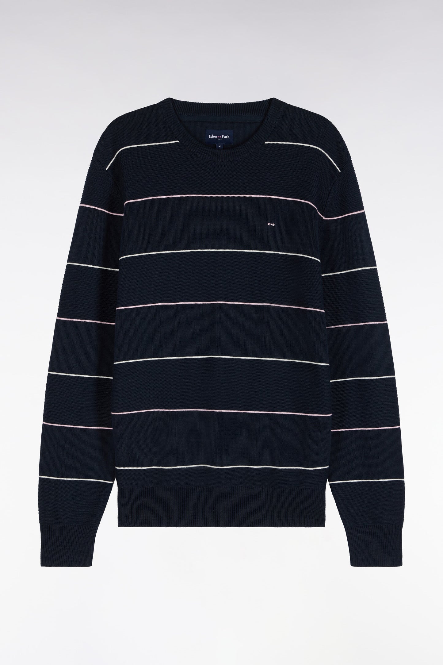 Pull à col rond en coton rayé marine coupe droite