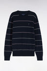Pull à col rond en coton rayé marine coupe droite