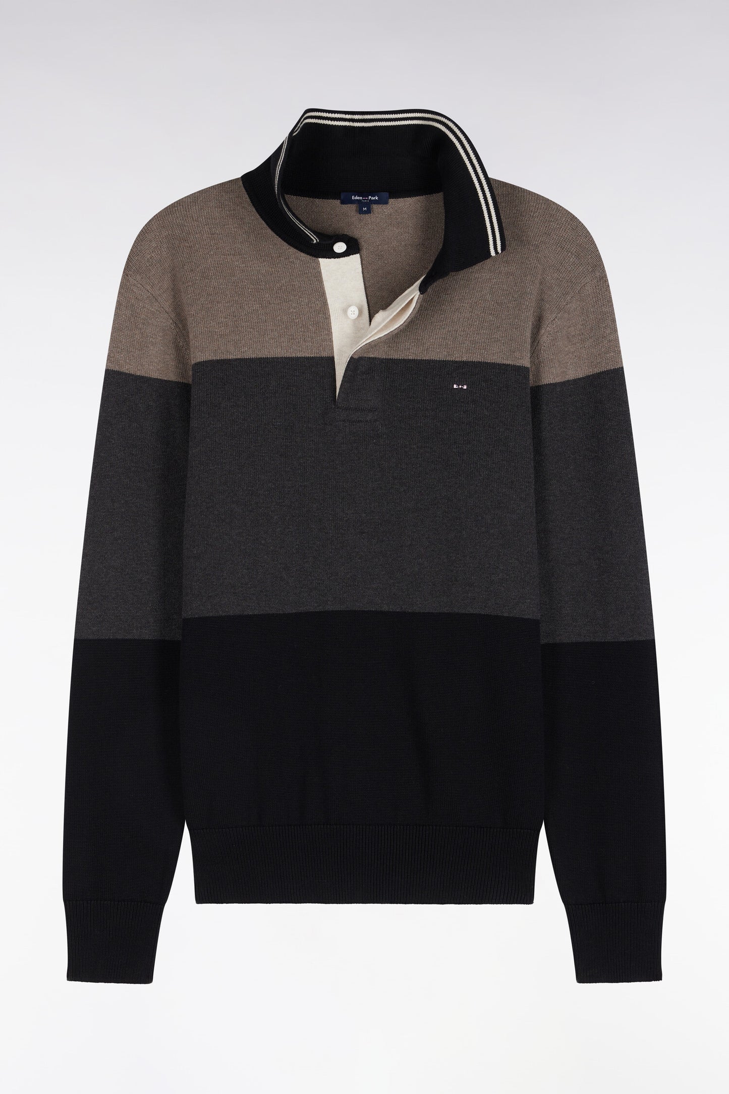 Pull à col maillot en coton tricolore à effet de rayures noir coupe regular