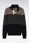 Pull à col maillot en coton tricolore à effet de rayures noir coupe regular