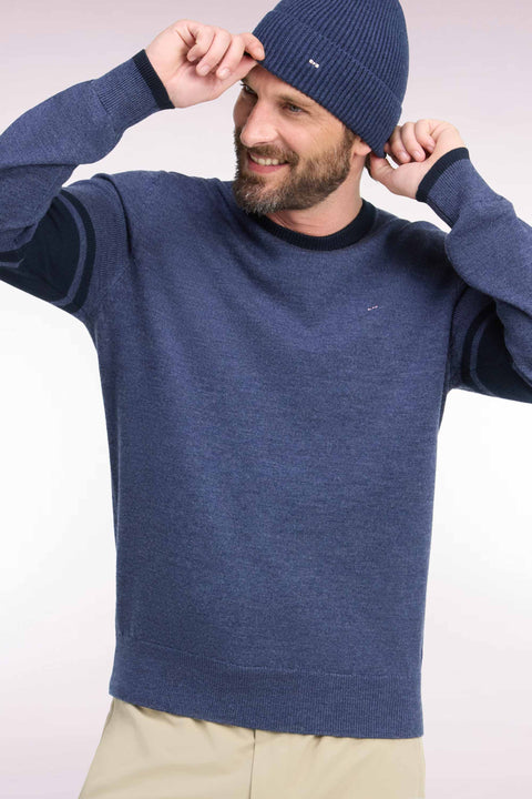 Pull à col rond en jersey de laine mérinos marine - Image 1