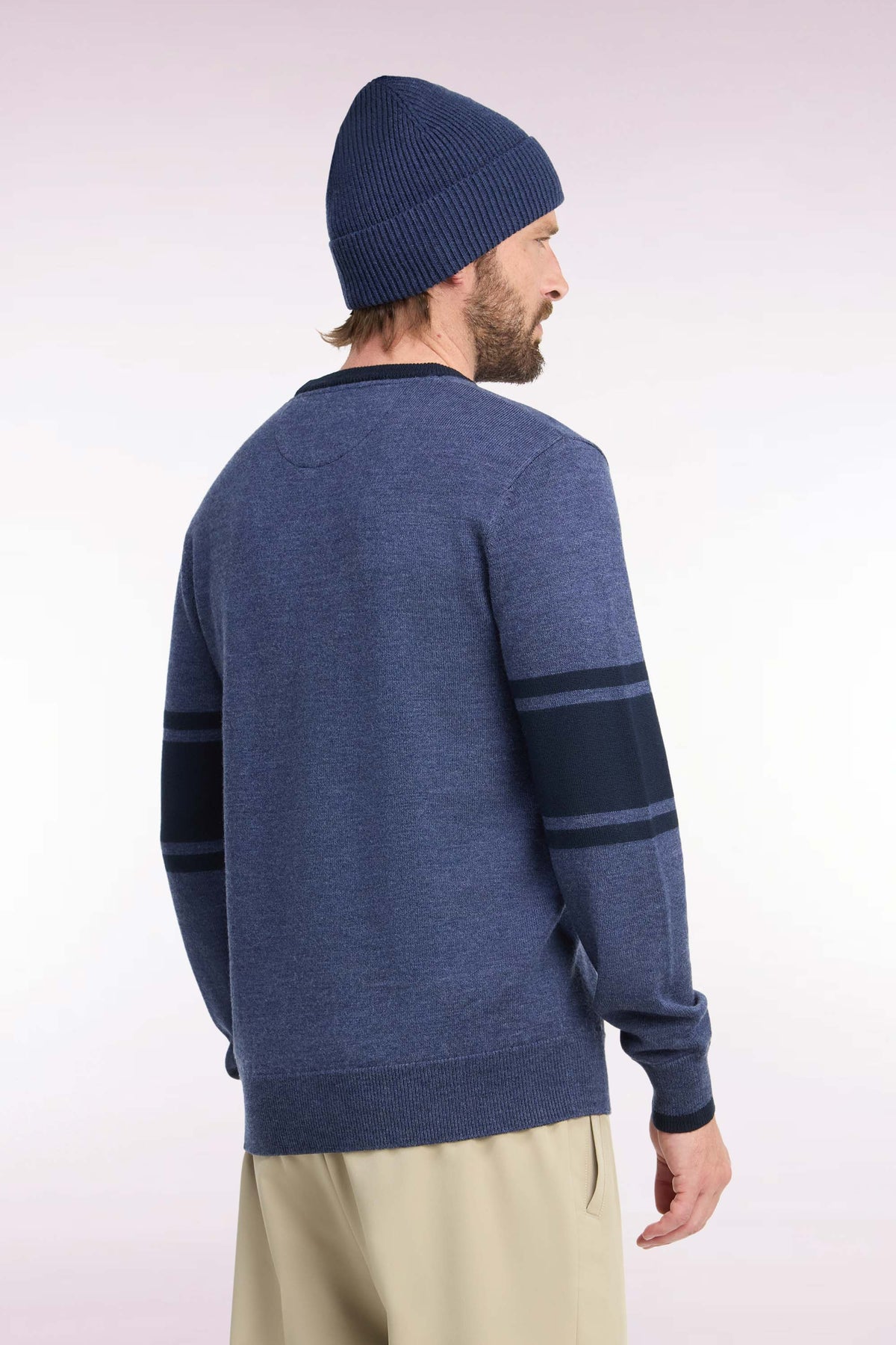 Pull à col rond en jersey de laine mérinos marine