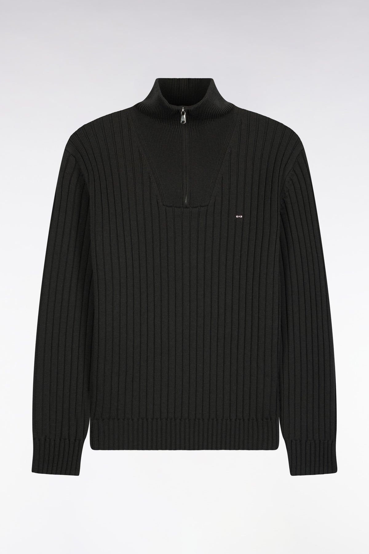 Straight cut ribbed khaki wool and cotton trucker neck sweater