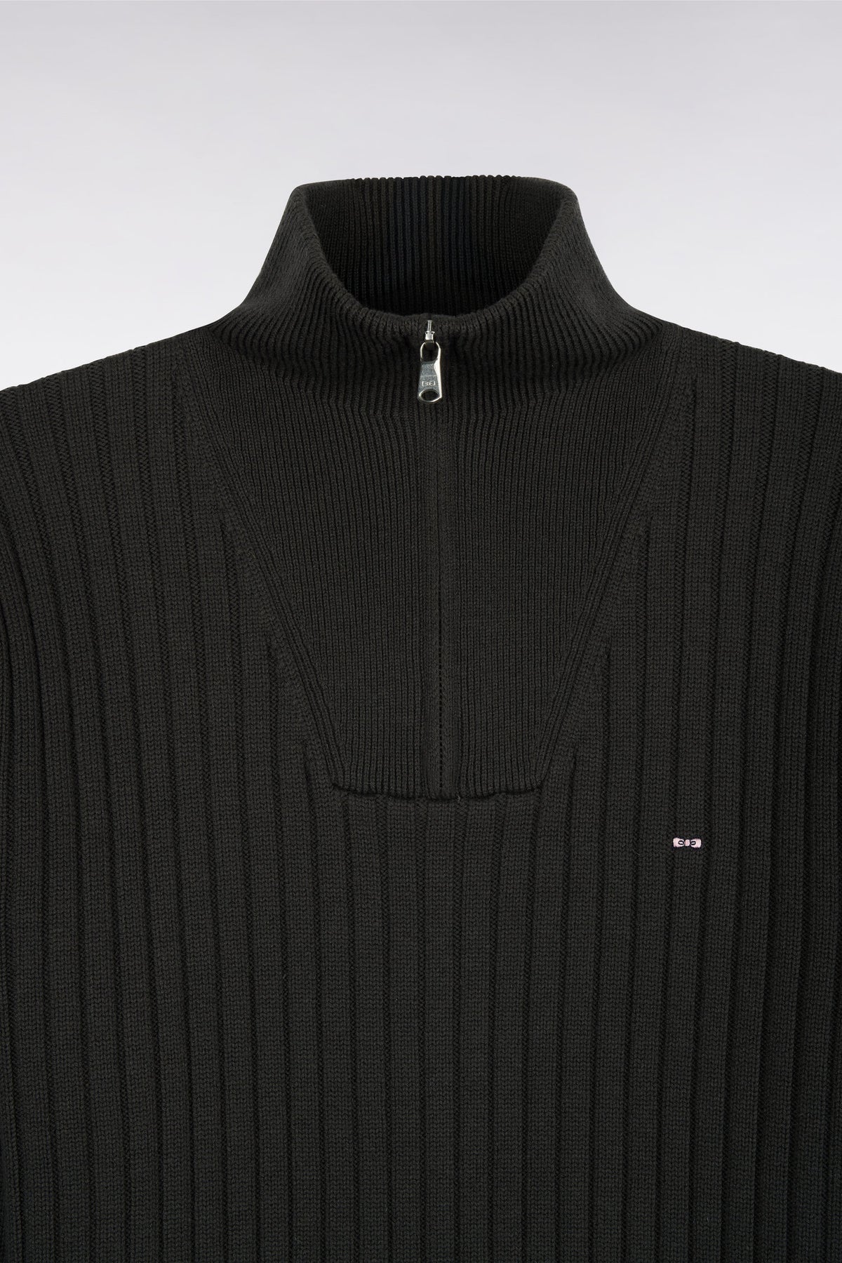 Straight cut ribbed khaki wool and cotton trucker neck sweater