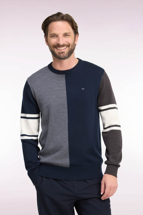Pull à col rond à découpe verticale en jersey de laine mérinos tricolore - Image 3