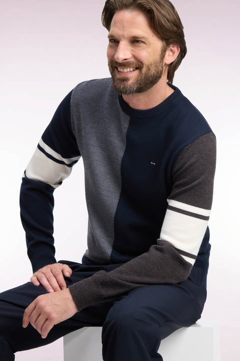 Pull à col rond à découpe verticale en jersey de laine mérinos tricolore - Image 1