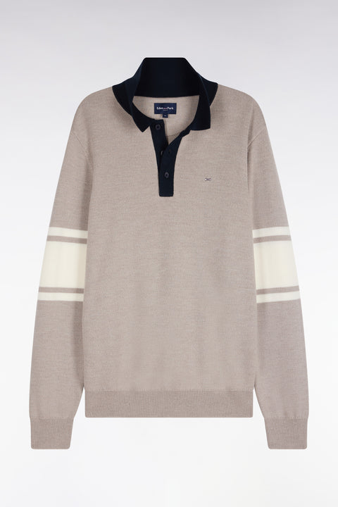 Beige merino wool jersey polo collar sweater - Image 2