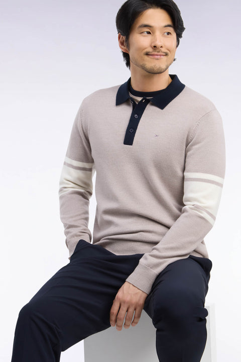 Beige merino wool jersey polo collar sweater - Image 1